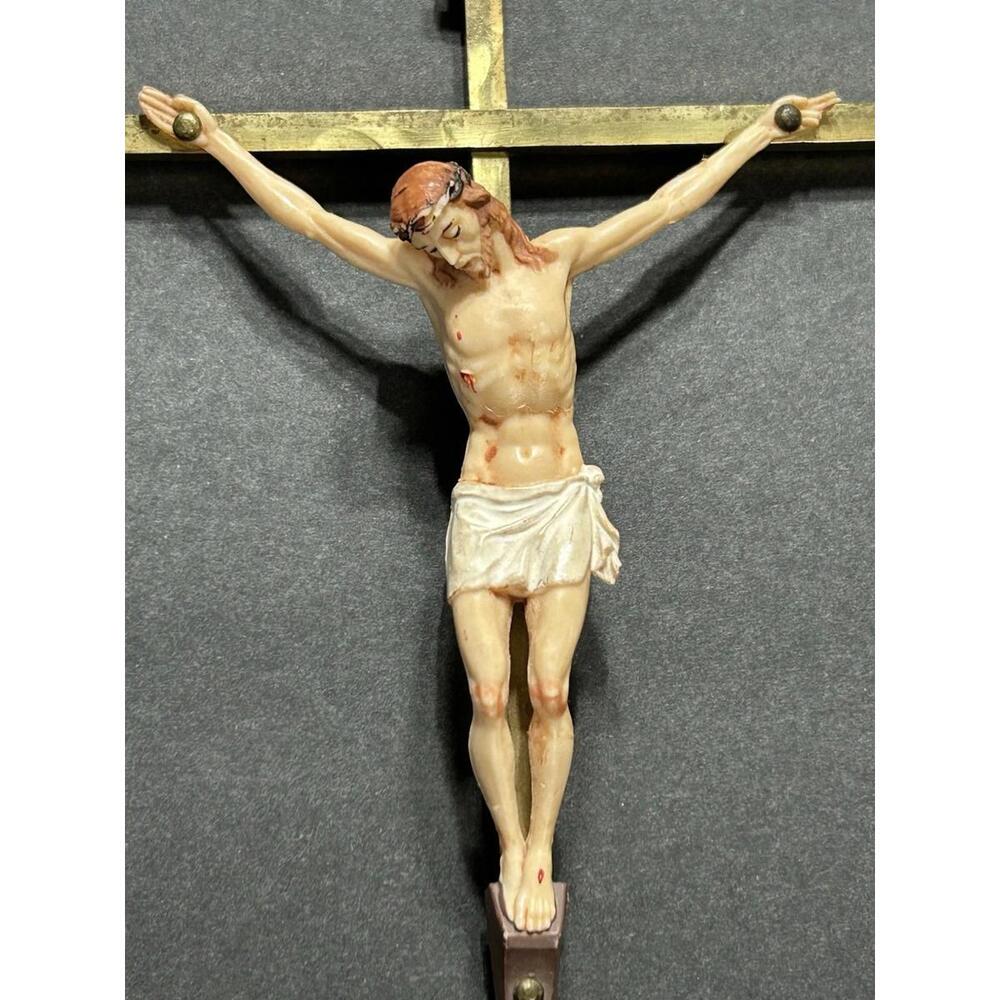 Vintage Solid Brass Crucifix 12” Wall Cross – Cast Metal Corpus – Catholic